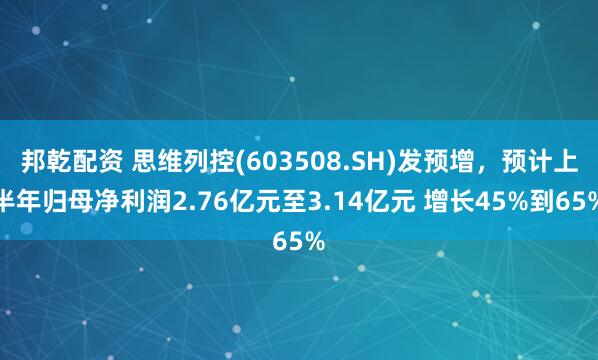 邦乾配资 思维列控(603508.SH)发预增，预计上半年归母净利润2.76亿元至3.14亿元 增长45%到65%