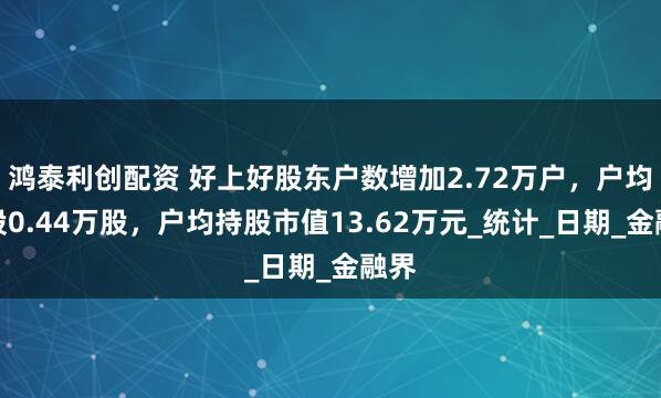 鸿泰利创配资 好上好股东户数增加2.72万户，户均持股0.44万股，户均持股市值13.62万元_统计_日期_金融界